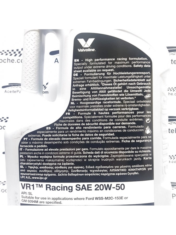 ACEITE VALVOLINE VR1 RACING 20W50 5 LITROS